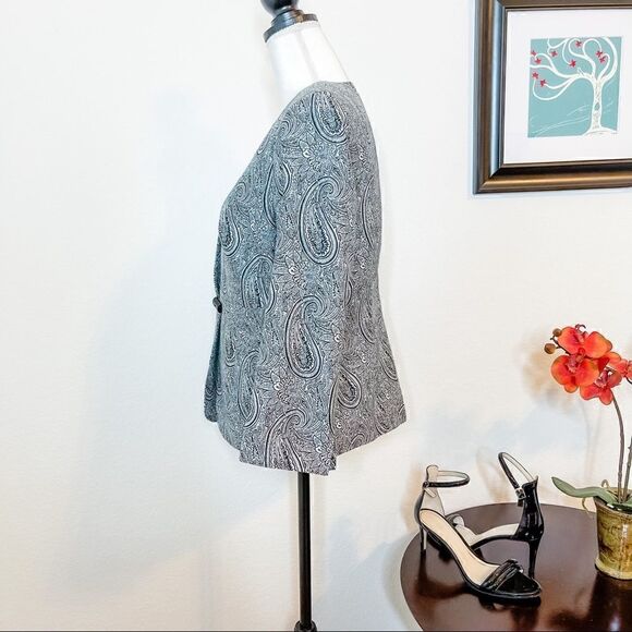 🍋 Doncaster • Single Button Black & White Paisley Pattern Blazer Jacket - Picture 5 of 9